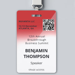 Badge Conférence Entreprise Événement Gras Red QR