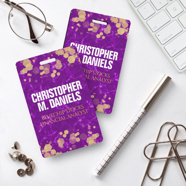 Badge Confettis dorés sur marbre violet ID (Créateur téléchargé)