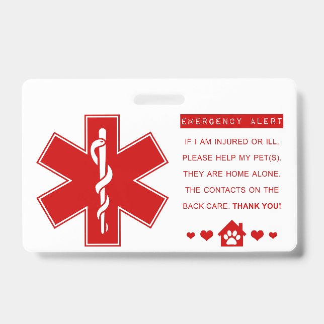Badge contacts d'urgence pour animaux de compagnie (Avant)