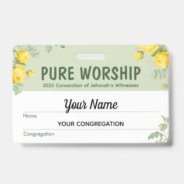 Badge Convention Pure Worship 2025 | Nom JW (Face)