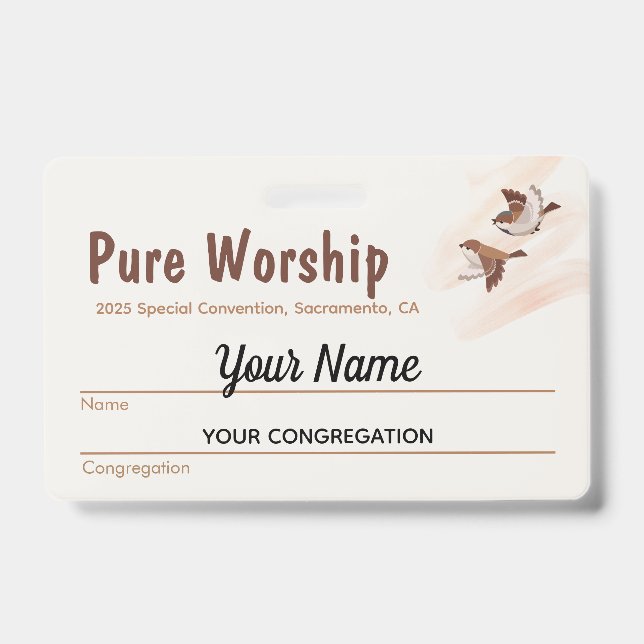 Badge Convention spéciale Pure Worship 2025 | Nom JW (Avant)