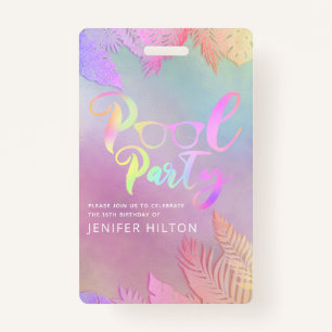 Badge Cool holographique tropical feuille script pool