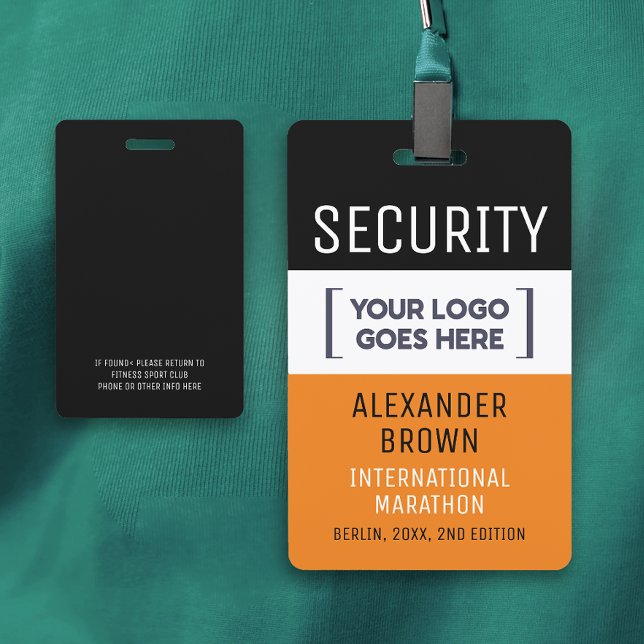 Badge Cool Simple Orange Et Black Event Logo Sécurité (Créateur téléchargé)