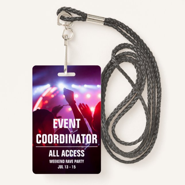 Badge Coordinateur d'événement personnalisé Toutes les c (Devant avec lanière)