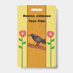 Badge Corneille avec deux fleurs rouges Abstraites sur t