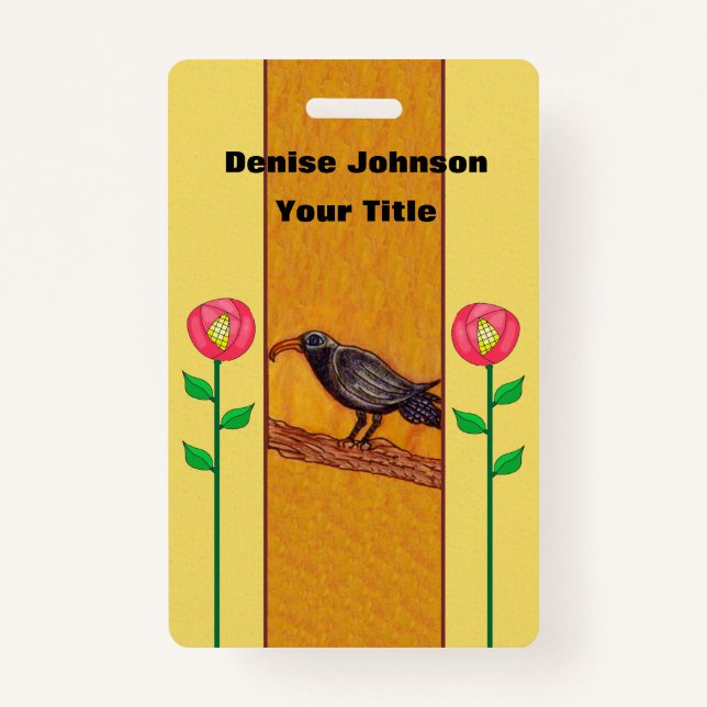 Badge Corneille avec deux fleurs rouges Abstraites sur t (Devant)