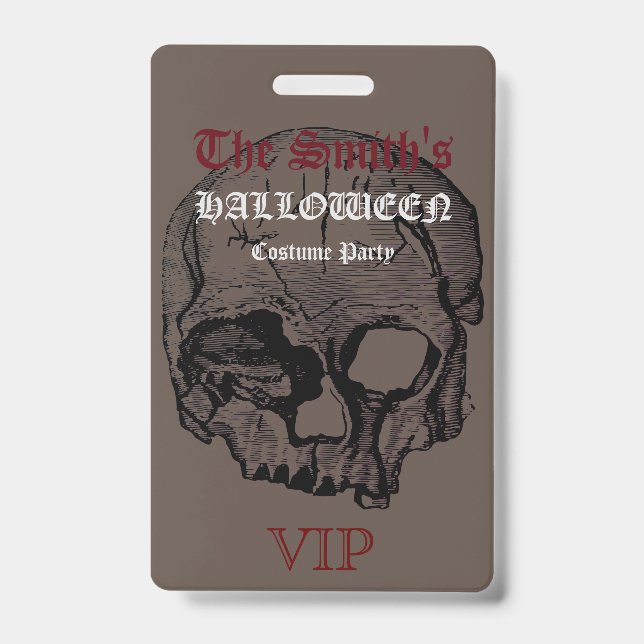 Badge Costume de fête VIP Halloween Crâne Gothique Horre (Avant)