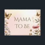 Badge Cottage Core Mushrooms and Flowers | Mama<br><div class="desc">A pretty pink and gold cottage core flowers,  butterflies and mushrooms  Mommy to be baby shower button.</div>