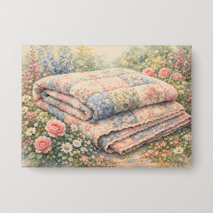 Badge Cottagecore Courtepoint Fleuri en Patchwork Aquare