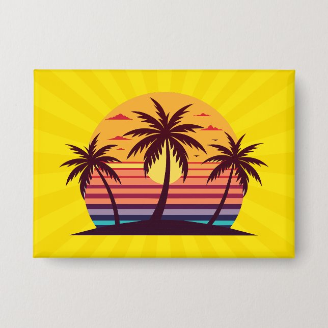 Badge Coucher de soleil avec vecteur de palmiers (Recto)