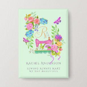 Badge Coudre le ruban de carbone Floral Monogramme vert