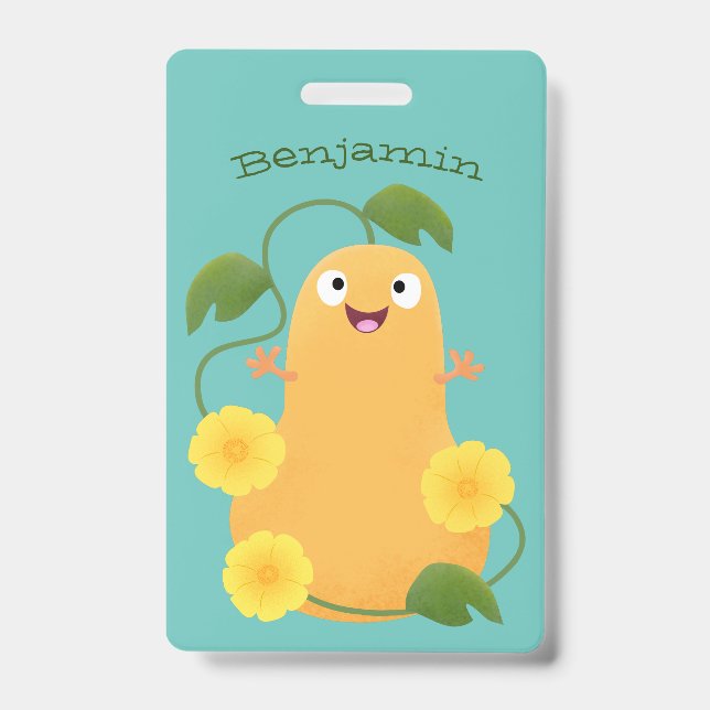 Badge Courge butternut de dessin animé mignonne et heure (Avant)