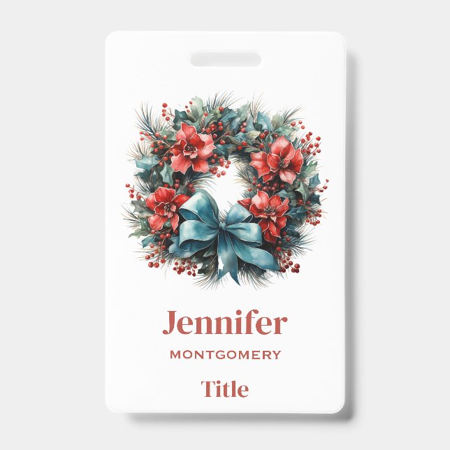 Badge Couronne de pin avec Noël festif de houx (Avant)