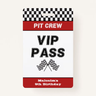Badge Course Voiture Anniversaire Fête Pit Crew VIP Pass