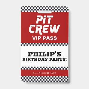 Badge Course Voiture Anniversaire Fête Pit Crew VIP Pass