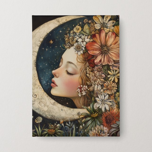 Badge Couvercle floral et lune de croissant 2 (Recto)