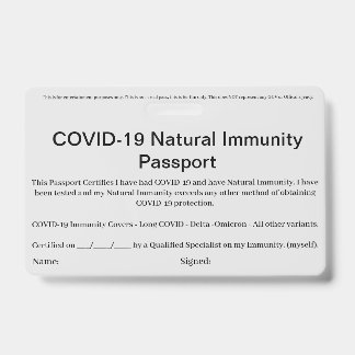 Badge COVID Carte d'identité de passeport d'immunité nat