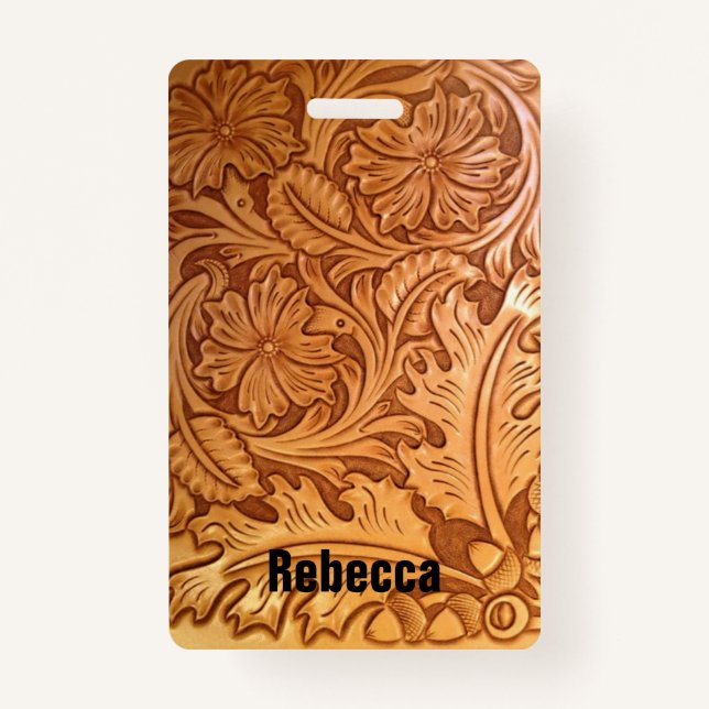 Badge Cow-boy brun rustique en cuir occidental (Devant)