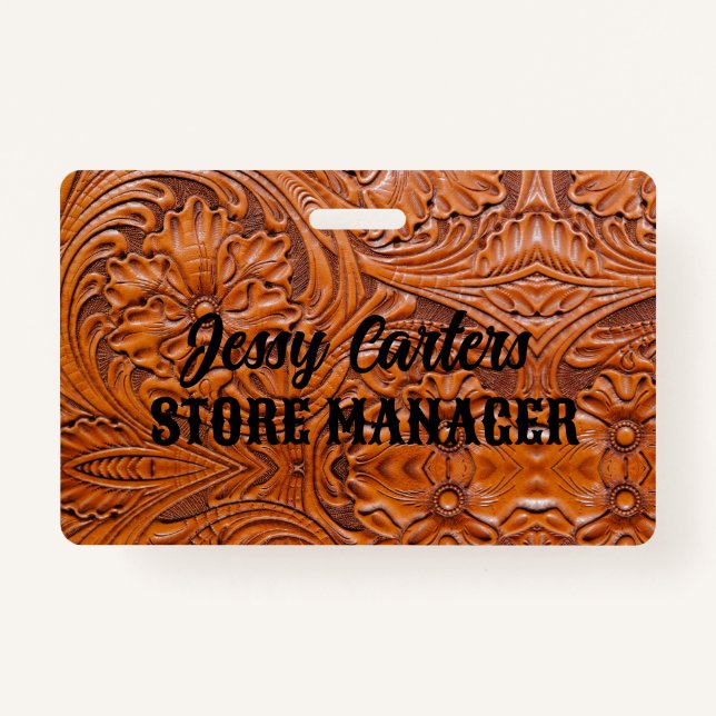 Badge Cowboy Rustique Pays Occidental Outils Cuir (Devant)