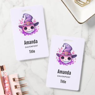 Badge Crâne dans un chapeau de sorcière Mignon Halloween