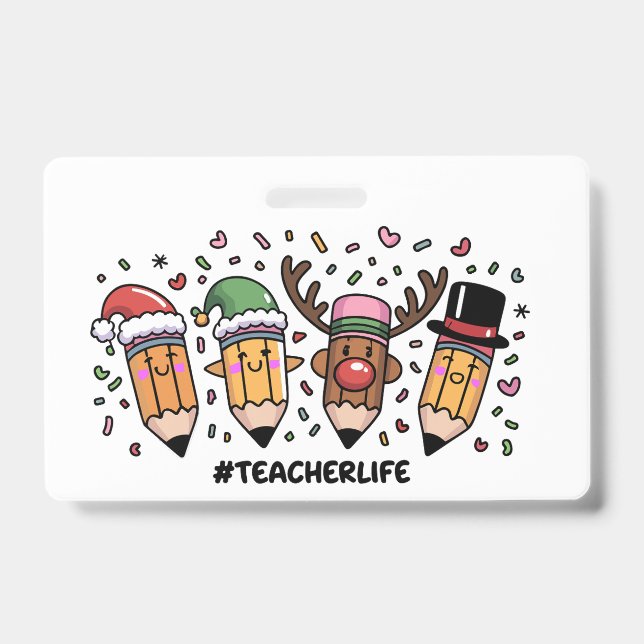 Badge Crayons de Noël Enseignant Vie d'enseignant Joyeux (Avant)