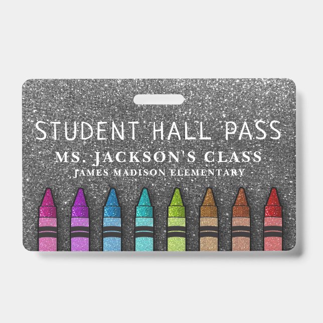 Badge Crayons Pailletés Arc-en-Ciel Laisser-Passer Profe (Avant)