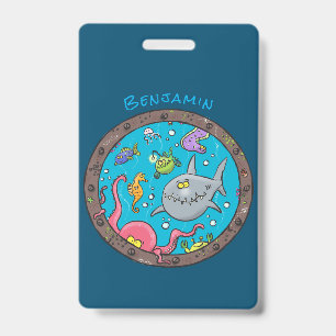 Badge Créatures marines drôles dessin animé sous-marin