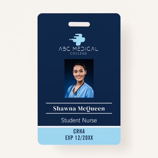 Badge CRNA Student Nurse Praticien Blue QR Code Photo (Devant)