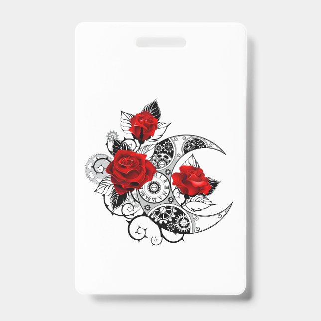 Badge Croissant mécanique avec roses rouges (Avant)