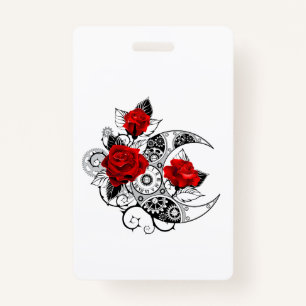 Badge Croissant mécanique avec roses rouges