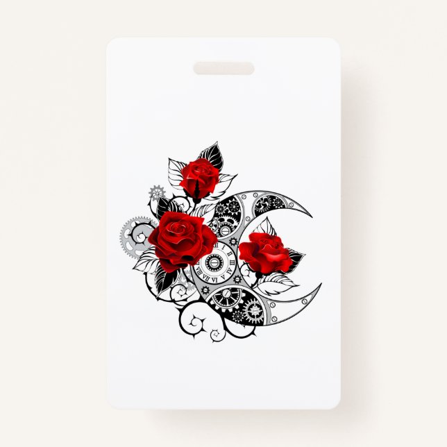 Badge Croissant mécanique avec roses rouges (Devant)