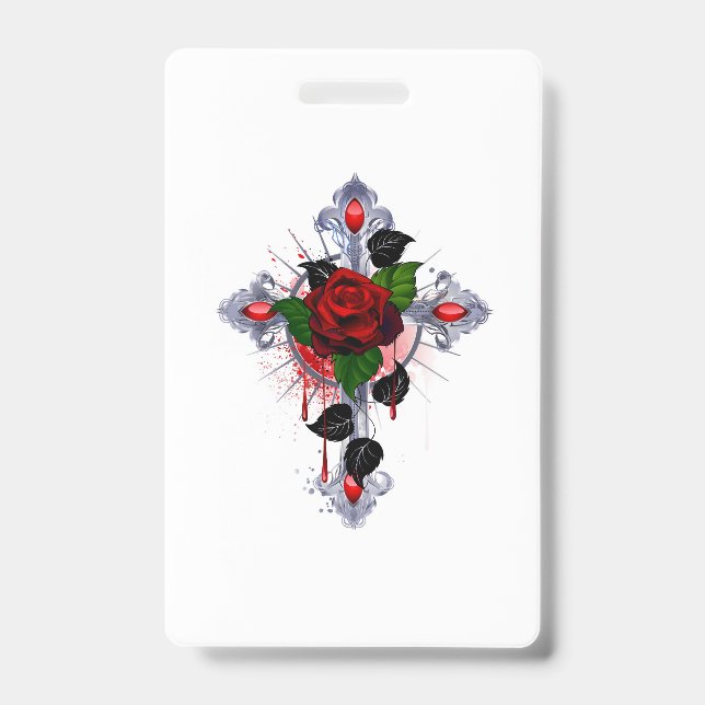 Badge Croix d'argent avec une rose rouge (Avant)