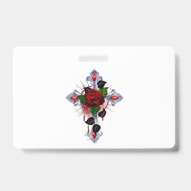 Badge Croix d'argent avec une rose rouge (Avant)