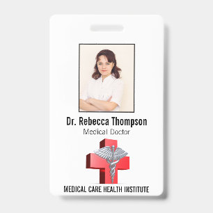 Badge Croix médicale rouge de Caducée 3D argentée Photo