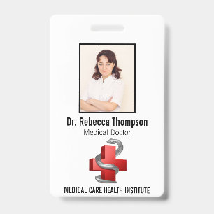 Badge Croix Médicale Rouge Symbole Serpent Argent Photo