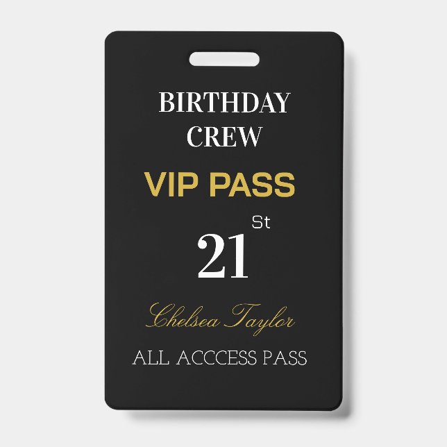 Badge Custom All Access 21st Any Age VIP d'anniversaire (Avant)