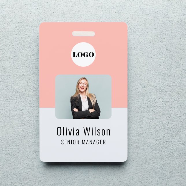 Badge Custom Business Logo Employee Photo Blush Pink ID (Créateur téléchargé)