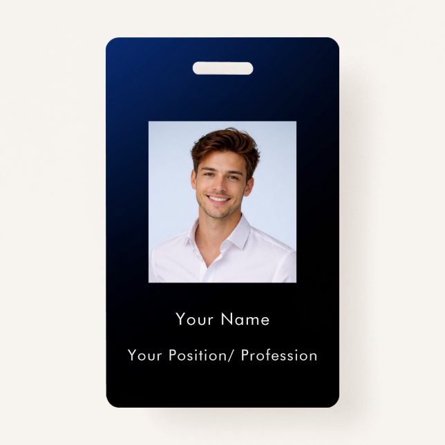 Badge Custom Classy Modern Blue Gradient Employee Photo (Devant)