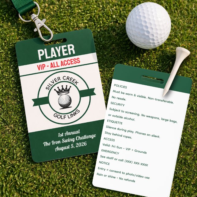 Badge Custom Create Your Own Golf Tournament (Classic golf badge design featuring crossed clubs, green fairway accents, and tournament-ready style)
