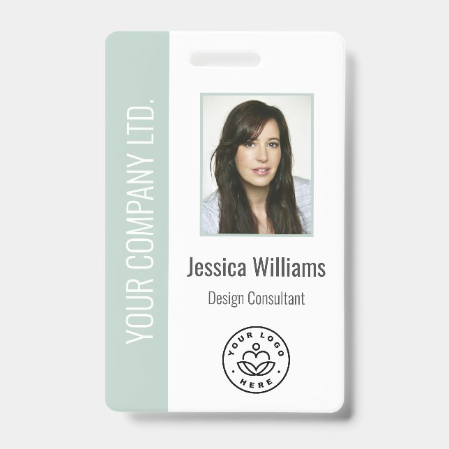 Badge Custom Employee Photo, Bar Code, Logo, Name Green (Avant)