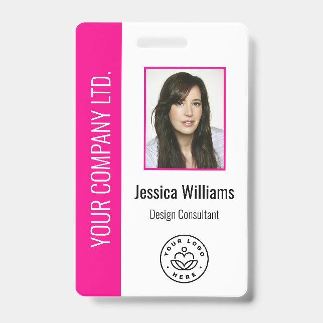 Badge Custom Employee Photo Bar Code Logo Name Hot Pink (Avant)