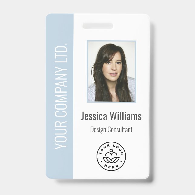 Badge Custom Employee Photo Barcode Logo Name Dusty Blue (Avant)
