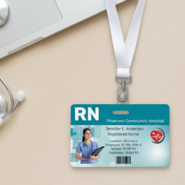 Badge Custom Hospital Medical Employee Photo ID (Hospital Medical Employee Photo ID Badge | Custom RN Nurse Healthcare Staff Card)