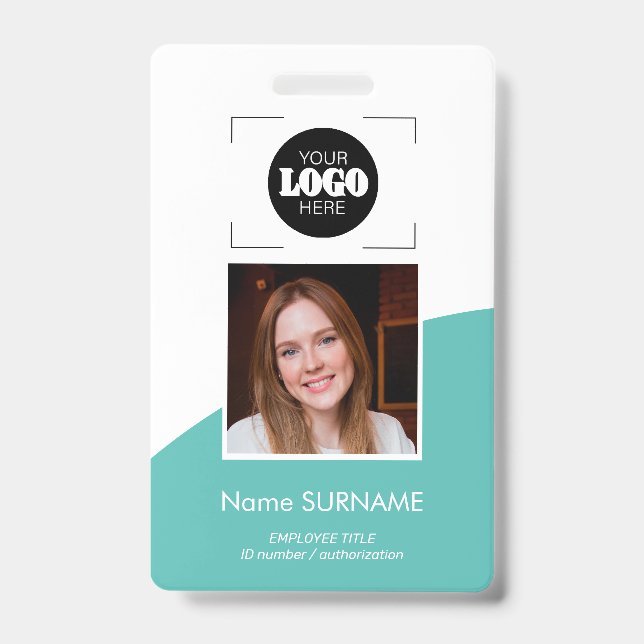 Badge Custom logo photo QR code teal and white ID (Avant)