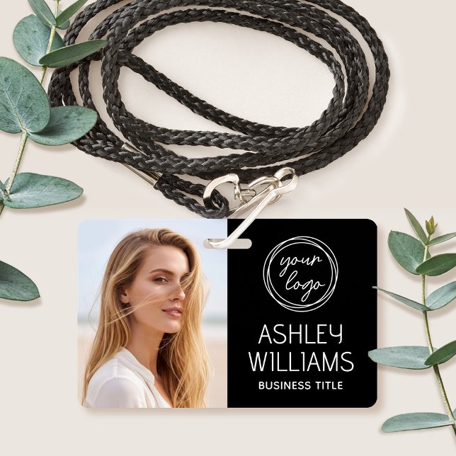 Badge Custom Photo Company Logo Name Employee Black ID (Créateur téléchargé)