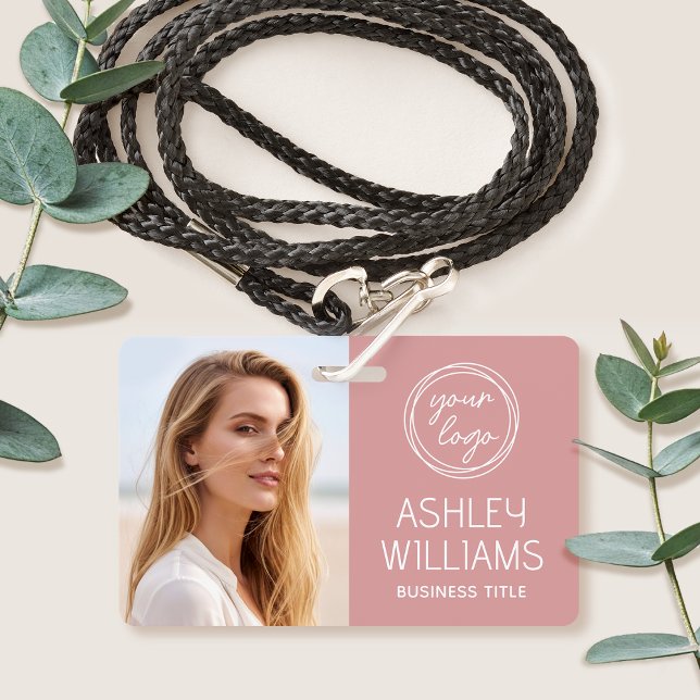 Badge Custom Photo Company Logo Name Employee Pink ID (Créateur téléchargé)