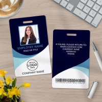 Custom photo corporate employee name tags Blue