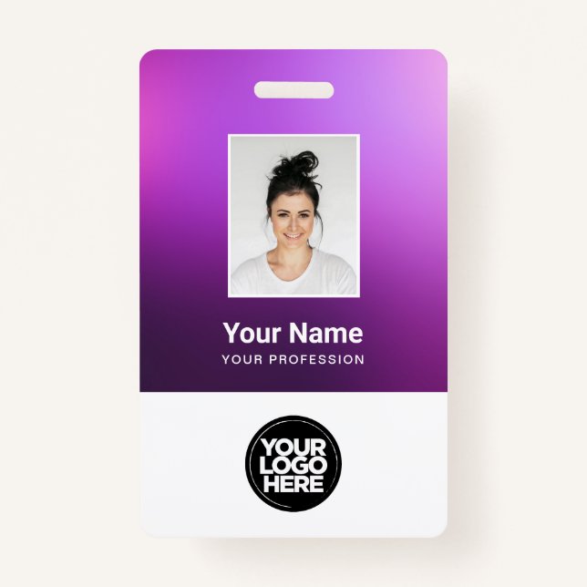 Badge Custom Purple Employee Photo, Bar Code, Logo, Name (Devant)