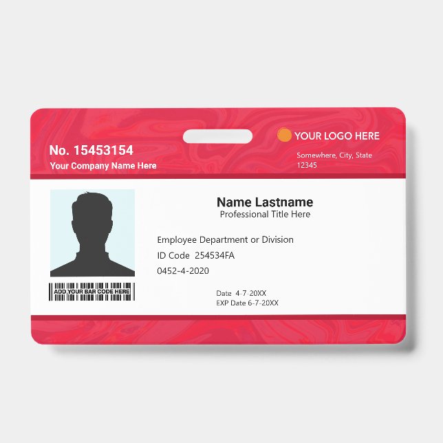 Badge Custom Red Employee ID Identification Photo Bar (Face)