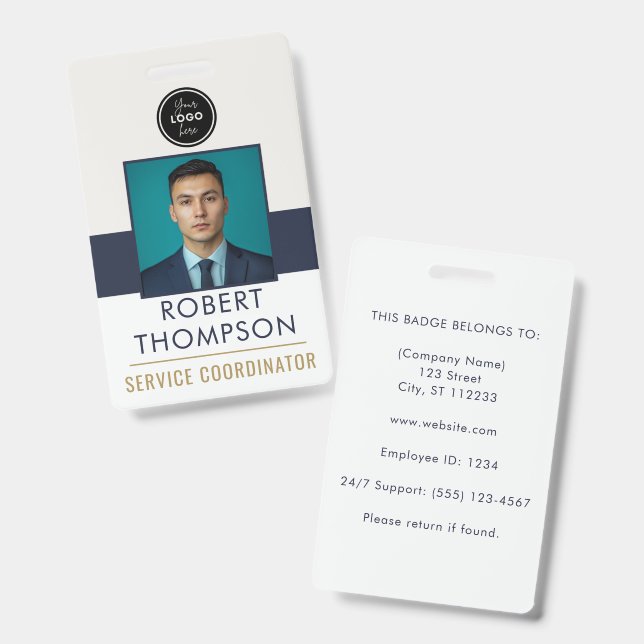 Badge Customizable Employee Photo ID Card Logo - Navy  (Avant & arrière)